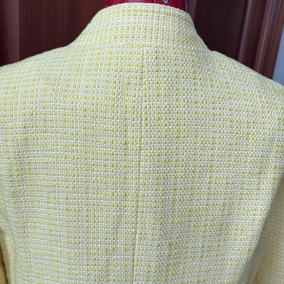 Loft  Jacket  blazer  7/8” sleeves. Open front  raw edge look trim cotton yellow - Picture 11 of 12